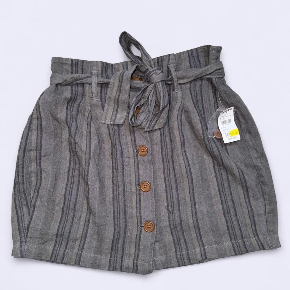 Sky & Sparrow Boho Linen Striped Paperbag Waist Mini Skirt Small
